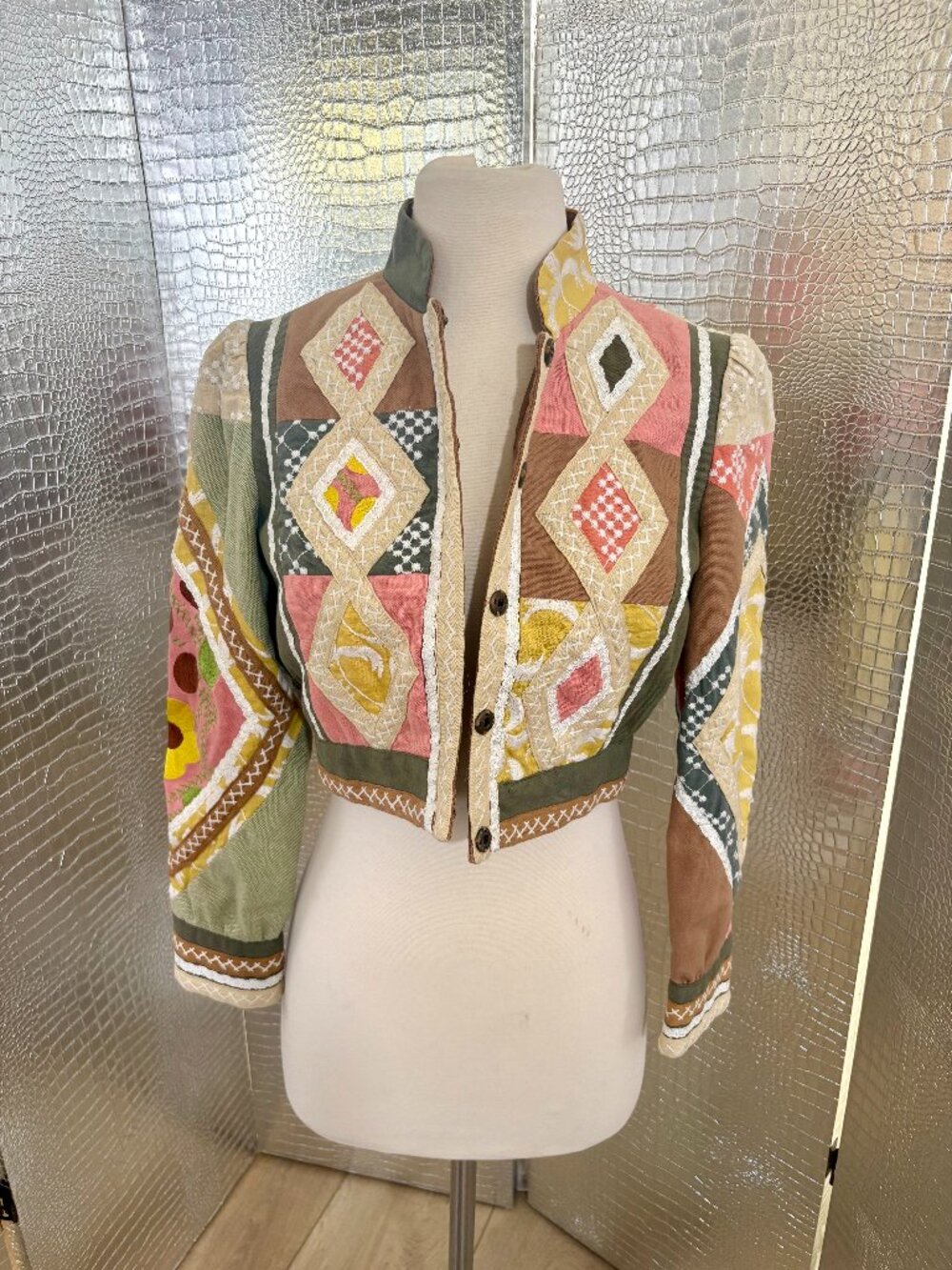 NANETTE LEPORE Cropped Embroidered Patchwork Jacket